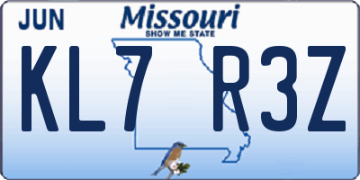 MO license plate KL7R3Z