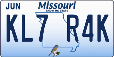 MO license plate KL7R4K