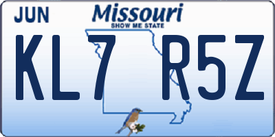 MO license plate KL7R5Z