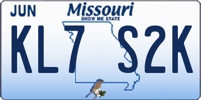 MO license plate KL7S2K
