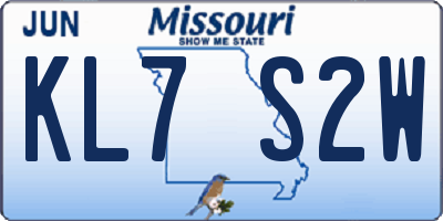 MO license plate KL7S2W