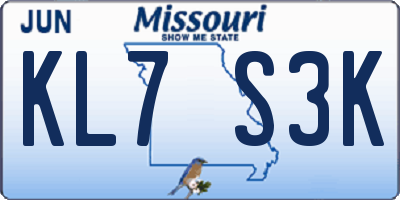 MO license plate KL7S3K