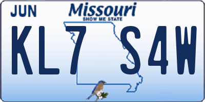 MO license plate KL7S4W