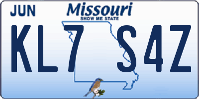 MO license plate KL7S4Z