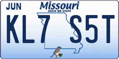 MO license plate KL7S5T