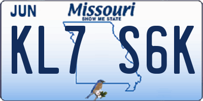 MO license plate KL7S6K