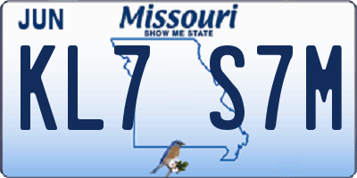 MO license plate KL7S7M
