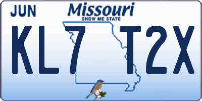 MO license plate KL7T2X