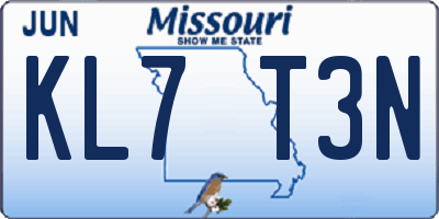 MO license plate KL7T3N