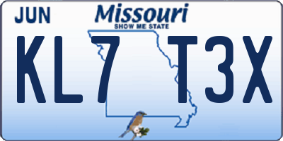 MO license plate KL7T3X