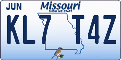MO license plate KL7T4Z
