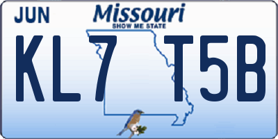 MO license plate KL7T5B
