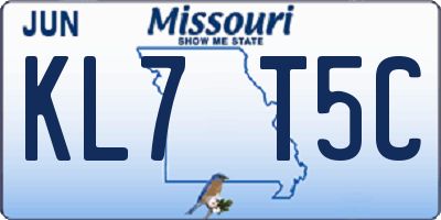 MO license plate KL7T5C