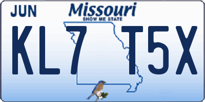 MO license plate KL7T5X