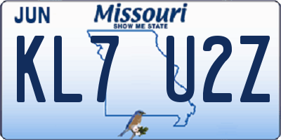 MO license plate KL7U2Z