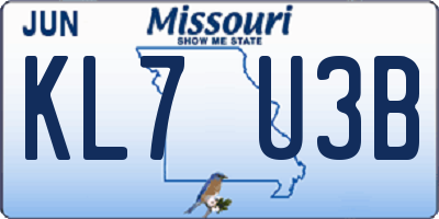 MO license plate KL7U3B