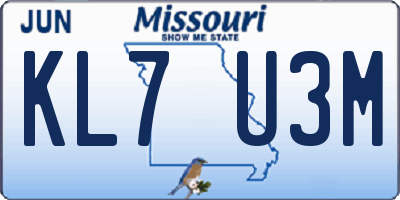 MO license plate KL7U3M