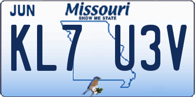 MO license plate KL7U3V