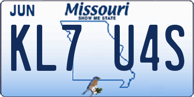 MO license plate KL7U4S