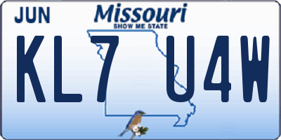 MO license plate KL7U4W