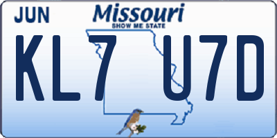 MO license plate KL7U7D