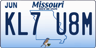 MO license plate KL7U8M