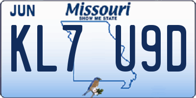 MO license plate KL7U9D