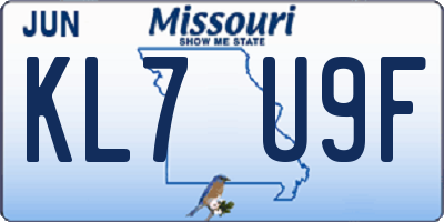 MO license plate KL7U9F
