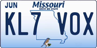 MO license plate KL7V0X