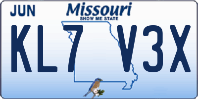 MO license plate KL7V3X