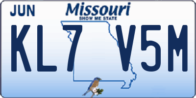 MO license plate KL7V5M
