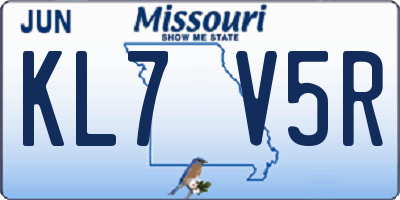 MO license plate KL7V5R