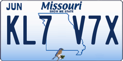 MO license plate KL7V7X