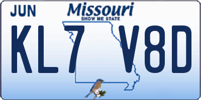 MO license plate KL7V8D