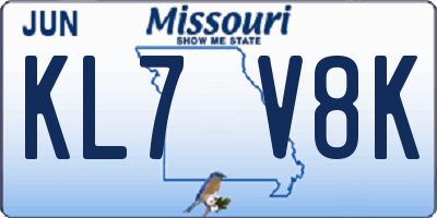 MO license plate KL7V8K