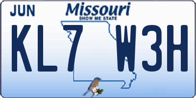 MO license plate KL7W3H