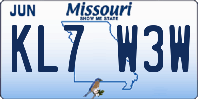 MO license plate KL7W3W