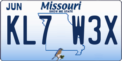 MO license plate KL7W3X