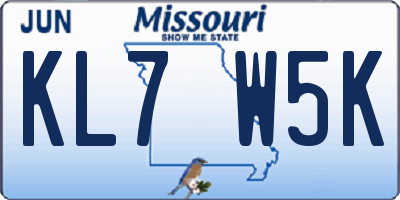 MO license plate KL7W5K