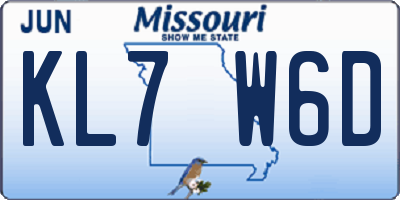 MO license plate KL7W6D