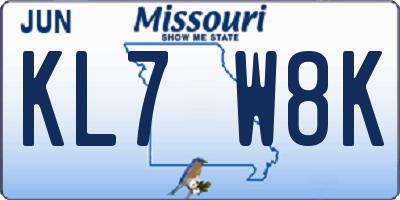 MO license plate KL7W8K