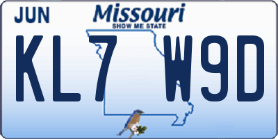 MO license plate KL7W9D