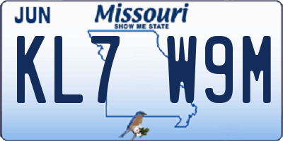 MO license plate KL7W9M