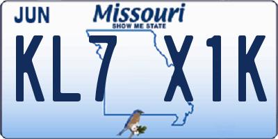 MO license plate KL7X1K