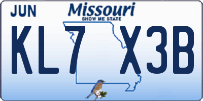 MO license plate KL7X3B
