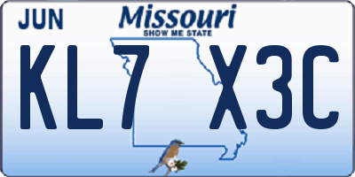 MO license plate KL7X3C