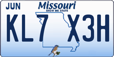 MO license plate KL7X3H