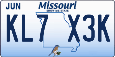 MO license plate KL7X3K