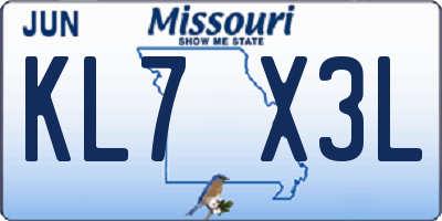 MO license plate KL7X3L