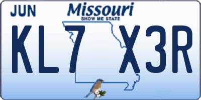 MO license plate KL7X3R